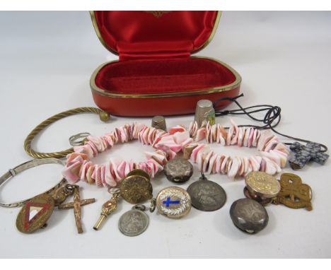 Mixed lot of vintage Cuff links / collar studs, Sterling silver bangle, Gold front and back pendant etc.