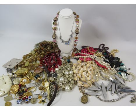 Selection of various vintage and modern costume jewellery and ladies quartz wristwatches.