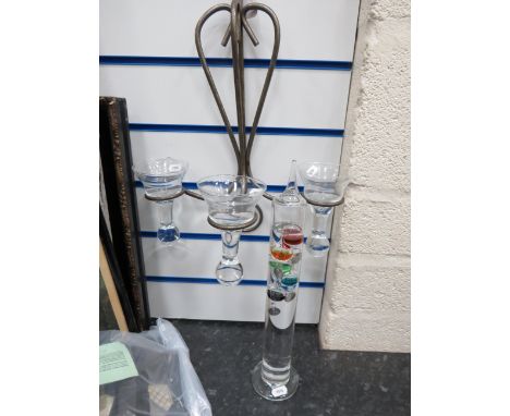 Steel wall hanging tee light holder plus glass tube foating ball thermometer. See photos. 