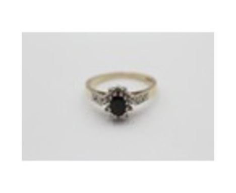 9ct Gold Sapphire &amp; Diamond Cluster Dress Ring (2.5g) 2036261