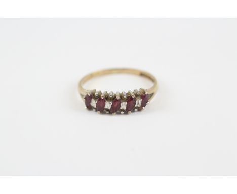 9ct Gold Vintage Marquise Cut Ruby Set Five Stone Dress Ring (1.4g) 2030919