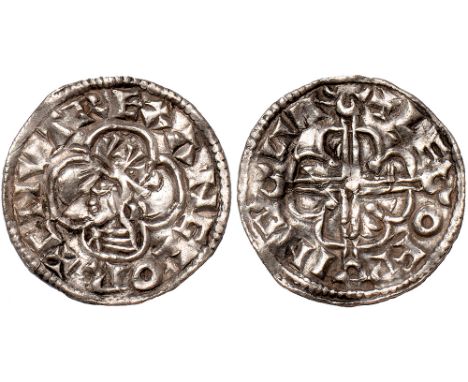British Coins, Cnut, penny, quatrefoil type (1016-1035), BMC VIII, London, Leofwine, crowned bust l. in quatrefoil, rev. +LEO