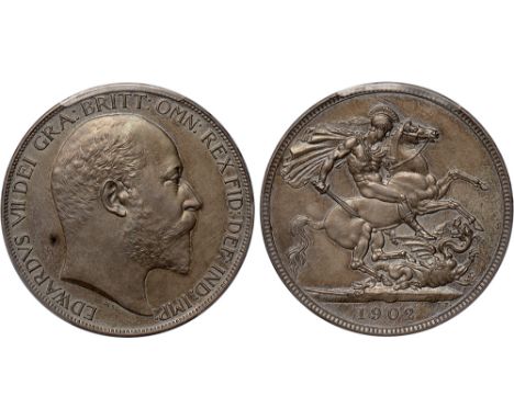 British Coins, Edward VII, matt proof crown, 1902, bare head r., rev. St. George and the dragon (S.3979; ESC.362; Bull 3562),
