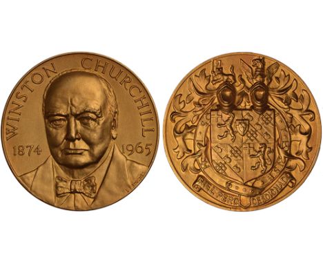 British Commemorative Medals, Winston Churchill, gold medallion, 1965, on his decease, by John Pinches, facing bust, rev. Chu