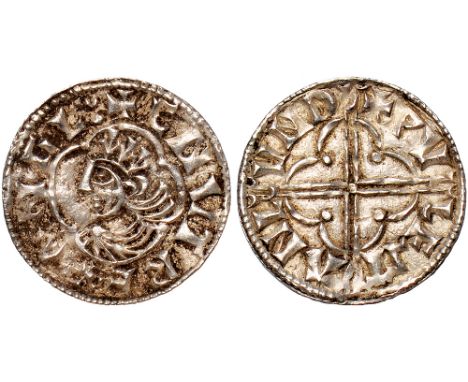 British Coins, Cnut, penny, quatrefoil type (1016-1035), BMC VIII, London, Wulfstan, crowned bust l. in quatrefoil, rev. +PVL