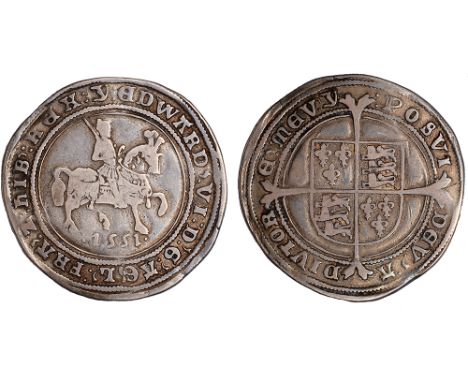 British Coins, Edward VI, fine silver coinage, halfcrown, mm. y, 1551, crowned figure of king on horseback r., shouldering sw