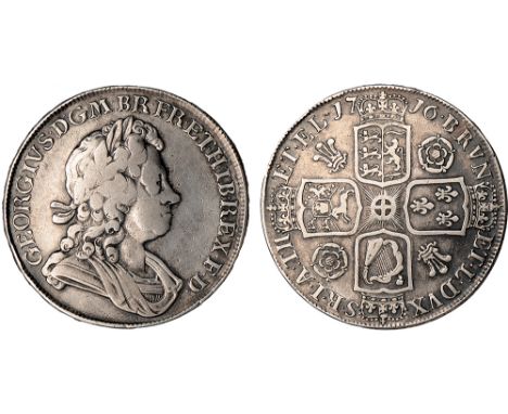 British Coins, George I, crown, 1716, SECVNDO, roses and plumes, laur. bust r., rev. crowned cruciform shields, roses and plu