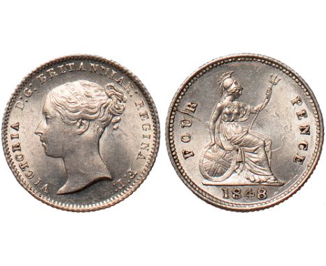 British Coins, Victoria, groat, 1848/6, young head l., rev. Britannia std. r., with shield and trident (S.3913), die flaw at 
