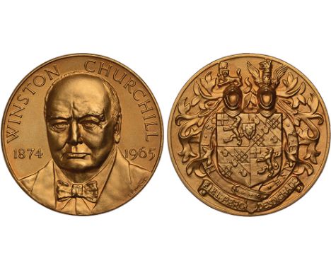 British Commemorative Medals, Winston Churchill, gold medallion, 1965, on his decease, by John Pinches, facing bust, rev. Chu