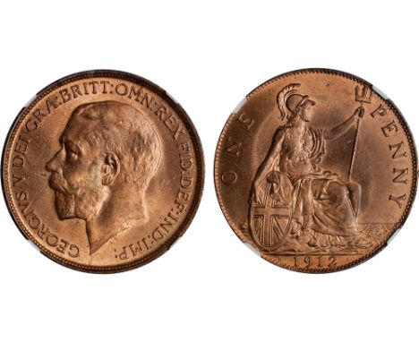 British Coins, George V, penny, 1912H, Heaton mint, H to l. of date, bare head l., rev. Britannia std. r., with shield and tr