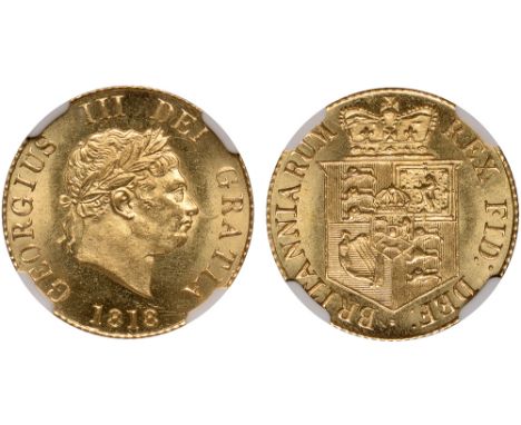 G British Coins, George III, half sovereign, 1818, laur. head r., rev. crowned shield of arms (S.3786), certified and graded 