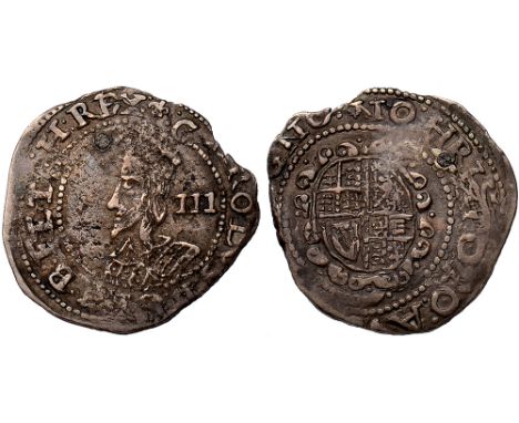 British Coins, Charles I, threepence, Worcester mint (1643-1644), mm. lis, crowned bust l., rev. oval garnished shield of arm