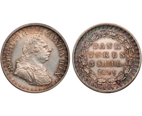 British Coins, George III, Bank of England, 3 shillings, 1811, type A1/12, laur. and dr. bust r., rev. value within oak wreat