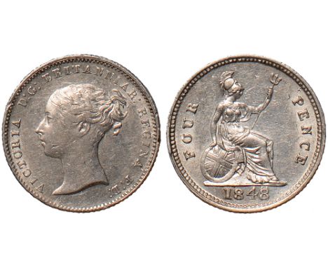British Coins, Victoria, groat, 1848, appears to be 48/7/6, young head l., rev. Britannia std. r., with shield and trident (S