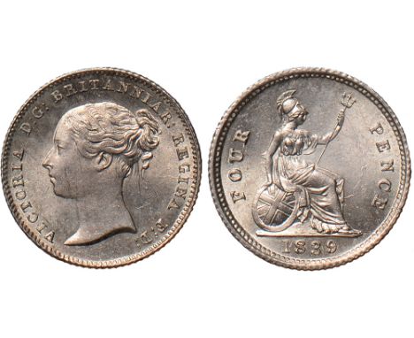 British Coins, Victoria, groat, 1839, young head l., rev. Britannia std. r. with shield and trident (S.3913), about mint stat