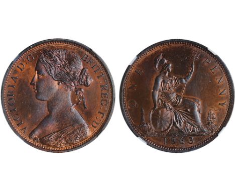 British Coins, Victoria, proof penny, 1863, young bust l., rev. Britannia std. r., with shield and trident (S.3954), certifie