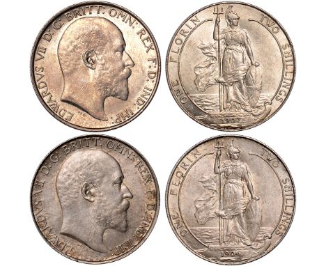 British Coins, Edward VII, florins (2): 1906; 1907, bare head r., rev. Britannia standing (S.3981), about extremely fine or b