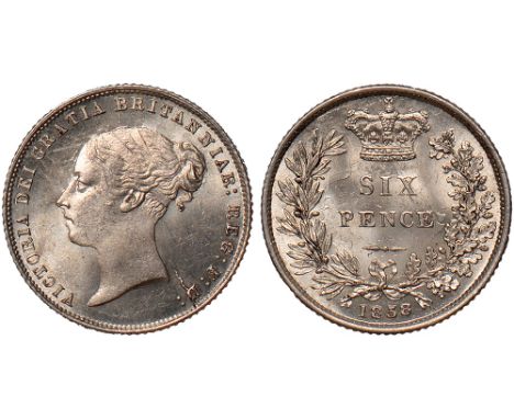 British Coins, Victoria, sixpence, 1858, young head l., rev. value within wreath (S.3908; ESC.1706; Bull 3200), a few light s