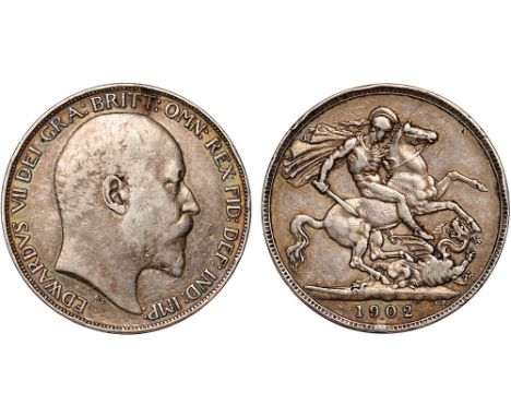 British Coins, Edward VII, crown, 1902, bare head r., rev. St. George and the dragon (S.3978), edge bruises, fine