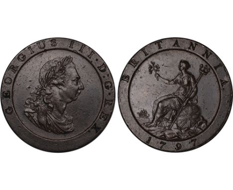 British Coins, George III, penny, 1797, laur. and cuir. bust r., rev. Britannia seated l. with shield and trident (S.3777), p