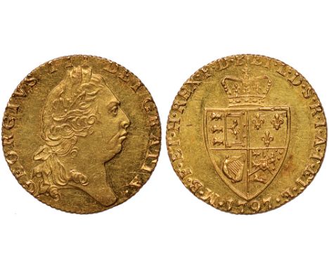 British Coins, George III, guinea, 1797, fifth laur. head r., rev. crowned shield of arms (S.3729), about extremely fine, sca