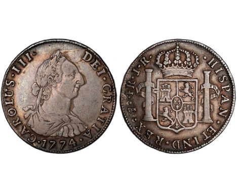 Foreign Coins and Medals, Bolivia, Carlos III, 4 reales, 1774JR, Potosi, laur. bust r., rev. crowned shield of arms between p