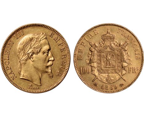 G Foreign Coins and Medals, France, Napoleon III, 100 francs, 1866A, laur. head r., rev. crowned shield of arms over mantle (