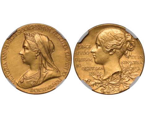 British Commemorative Medals, Victoria, small gold medallion for the Diamond Jubilee, 1897, by G. W. de Saulles, veiled, crow