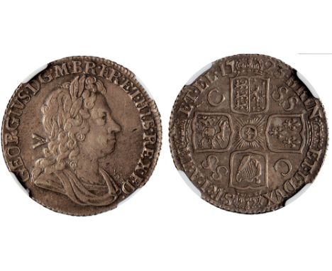 British Coins, George I, shilling, 1723 SSC, laur. bust r., rev. crowned cruciform shields, SSC in angles (S.3647), certified