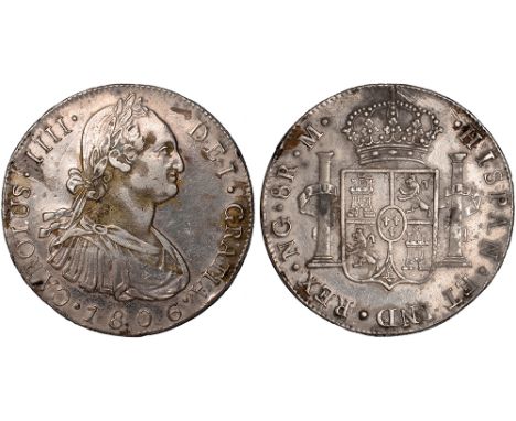 Foreign Coins and Medals, Guatemala, Carlos IV, 8 reales, 1806M, Nueva Guatemala, laur. bust r., rev. crowned shield of arms 