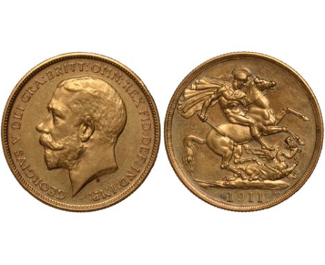 G British Coins, George V, proof two pounds, 1911, bare head l., rev. St. George and the dragon (S.3995), with light edge bru