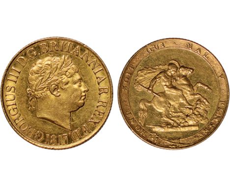 G British Coins, George III, sovereign, 1817, laur. head r., rev. St. George and the dragon (S.3785), a few light surface mar