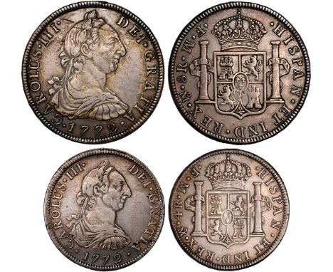 Foreign Coins and Medals, Mexico, Carlos III, 8 reales; 4 reales, 1772FM, Mexico City, crowned shield of arms, rev. crowned s