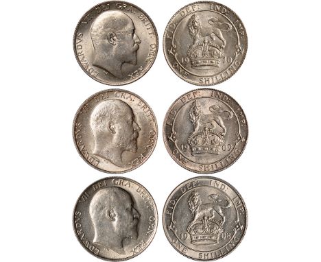 British Coins, Edward VII, shillings (3): 1908; 1909; 1910, bare head r., rev. lion on crown (S.3982), about mint state (3)