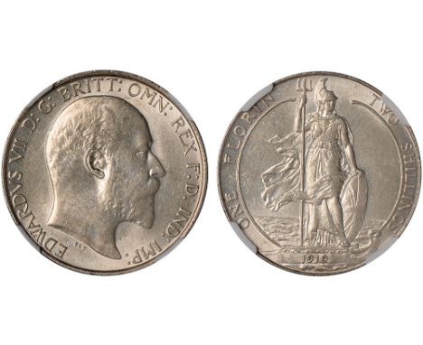 British Coins, Edward VII, florin, 1910, bare head r., rev. Britannia standing (S.3981), certified and graded by NGC as Mint 