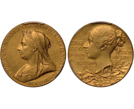 British Commemorative Medals, Victoria, small gold medallion for the Diamond Jubilee, 1897, by G. W. de Saulles, veiled, crow