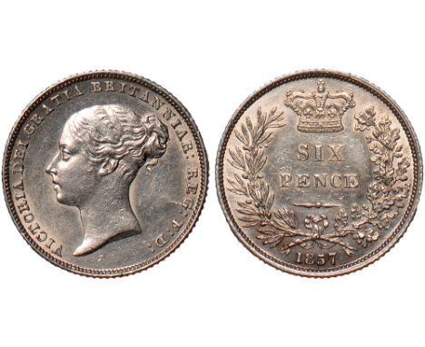 British Coins, Victoria, sixpence, 1857, young head l., rev. value within wreath (S.3908), light scratches behind bust, extre