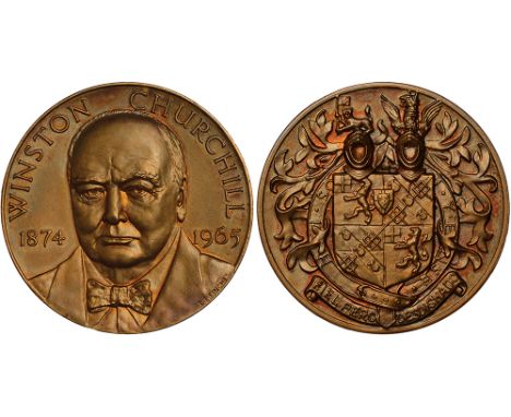 British Commemorative Medals, Winston Churchill, gold medallion, 1965, on his decease, by John Pinches, facing bust, rev. Chu