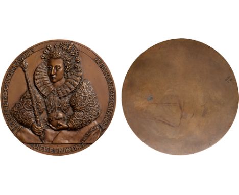 British Commemorative Medals, Elizabeth I (1558-1603), large copper uniface ‘Fantasy’ medallion, 19th century, ELISABET. D.G.