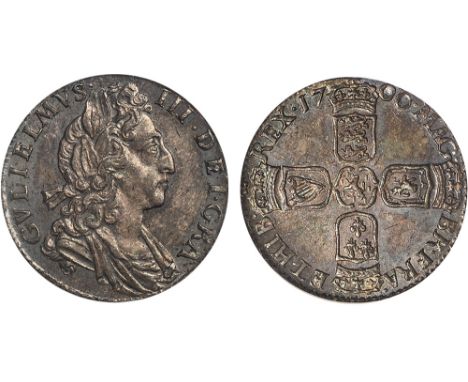 British Coins, William III, sixpence, 1700, third laur. and dr. bust r., rev. crowned cruciform shields (S.3538; ESC.1579; Bu