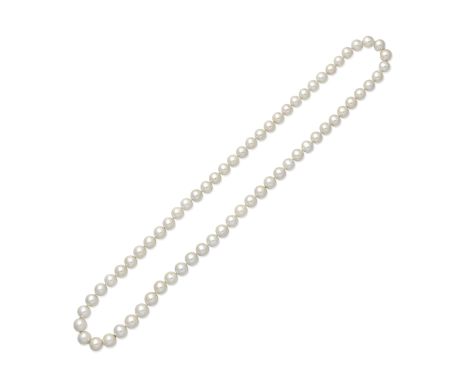 Diana Rigg: A Cultured Pearl Necklace,the graduated row of sixty-seven 11mm-14mm cultured pearls, accompanied by a provenance