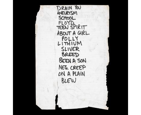 Nirvana: A hand-written setlist by Dave Grohl For The Octagon, Sheffield,28th November 1991,from Nirvana's 1991 British tour,