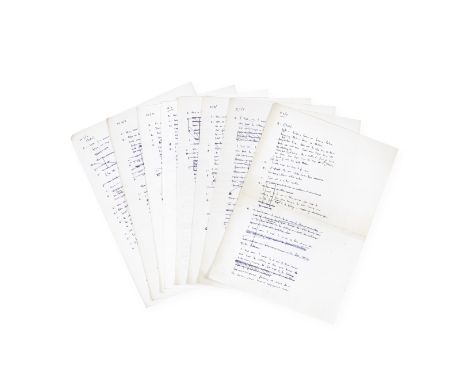 Sir Tom Stoppard: An Autograph Manuscript for Jumpers,circa 1972,comprising eight pages of an incomplete working manuscript f