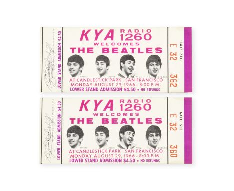 The Beatles: Two Tickets For Their Historic, Final Official Concert, in Candlestick Park, San Francisco,29th August 1966,both
