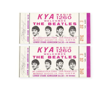 The Beatles: Two Tickets For Their Historic, Final Official Concert, in Candlestick Park, San Francisco,29th August 1966,both