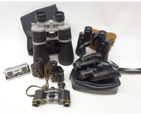 Pair 12-60x70 zoom binoculars - ruby coated lenses with soft bag, vintage pocket binoculars, Tasco 8x30 binoculars, German WW