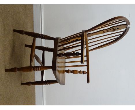 19th century elm and ash high back Windsor armchair, pierced splat and stick back, turned supports with H stretcher, W54cm