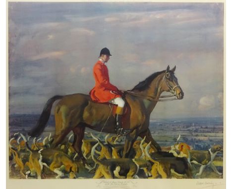 'Portrait of Major J. Bouch with the Belvoir Hounds', coloured lithograph signed in pencil by Sir Alfred Munnings (British 18