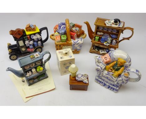 Four Ringtons novelty teapots 'Tea Time' with certificate 'Monty Basket' with certificate, 'The Delivery Van' &amp; 'Millenni