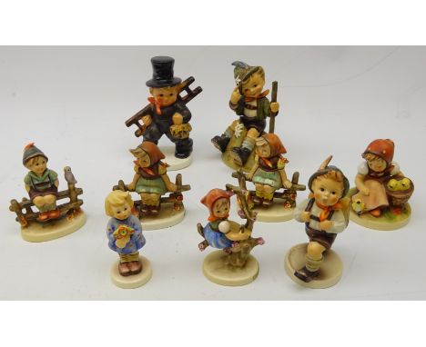 Collection of Goebel figures to include 'Chimney Sweep' KF40, 'Mountaineer' 315, 'Just Resting' and six others (9)
